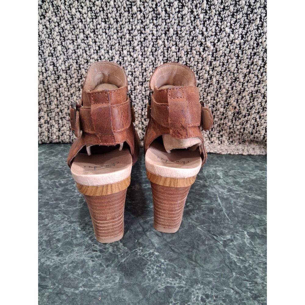Dansko Sandals SZ 6.5-7 Arlene Platform Peep Toe Leather Stacked Block Heel Boho - Picture 3 of 12